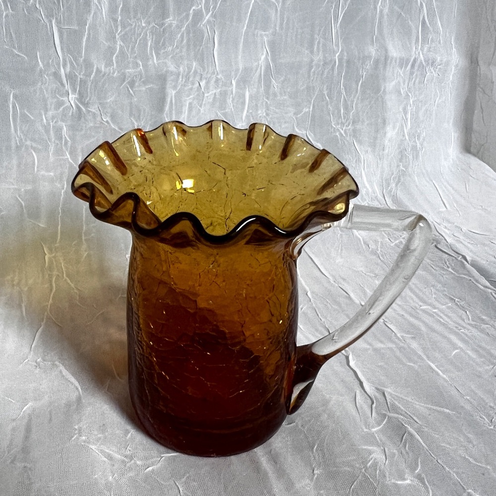 Glass Container With Handle Flowering Rim Detail